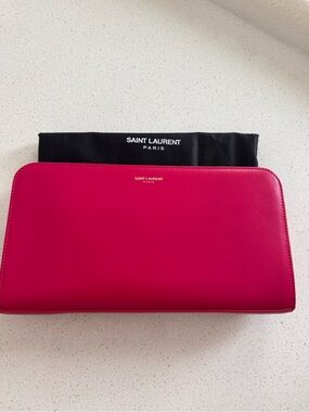 Saint Laurent Rose pink Leather Zip Clutch